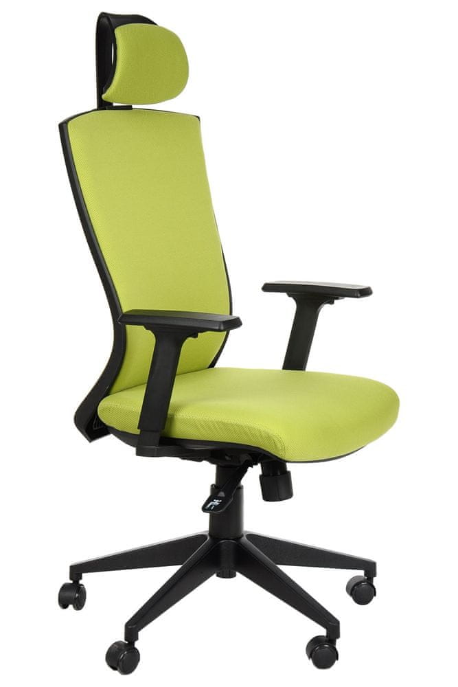 STEMA Otočná ergonomická kancelárska stolička HG-0004, nastaviteľné opierky rúk a hlavy, zelená farba